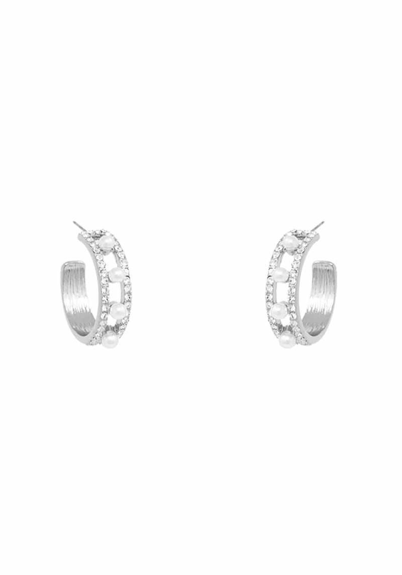 RHINESTONE PEARL HOOP EARRING