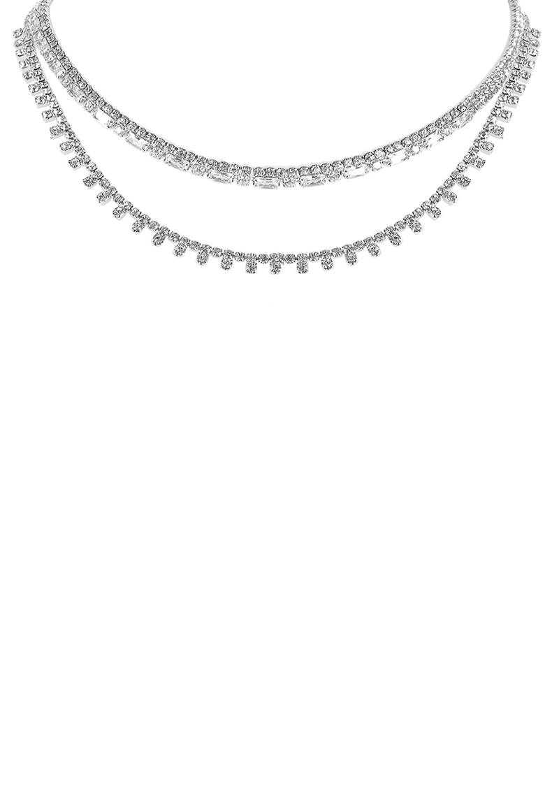 RHINESTONE CUBIC ZIRCONIA 2 CHOKER COLLAR NECKLACE