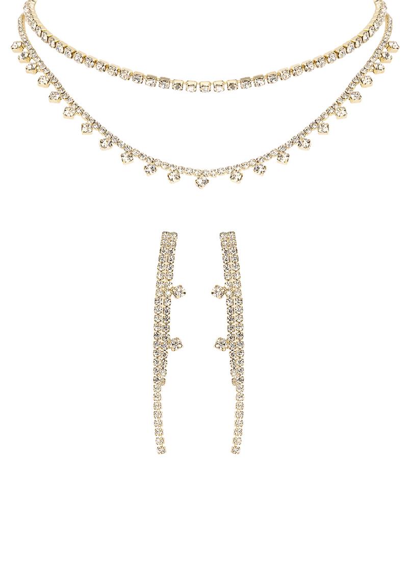 RHINESTONE LAYER NECKLACE EARRING SET