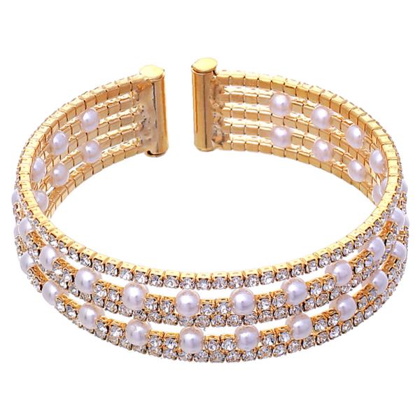 RHINESTONE 5 LINE PEARL WIRE BRACELET