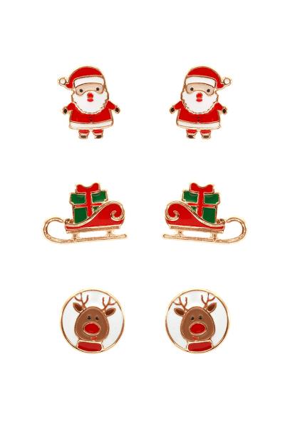 CHRISTMAS SANTA REINDEER 3 PAIR EARRING SET