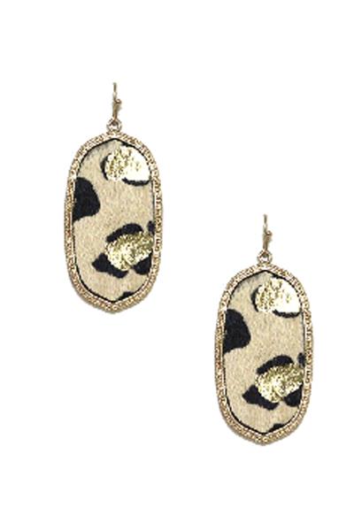 HAIRCALF LEOPARD OVAL DANGLE EARRING