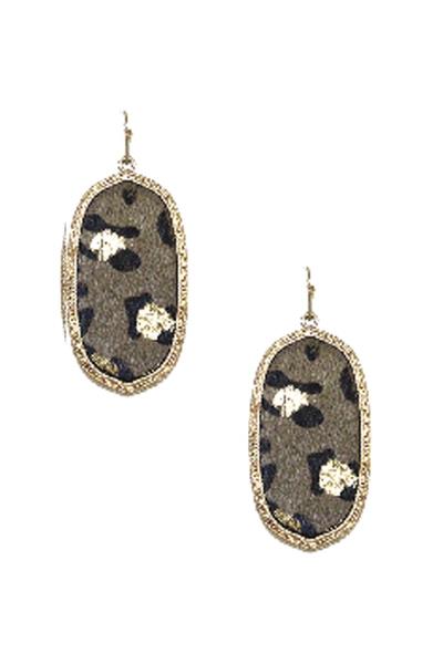 HAIRCALF LEOPARD OVAL DANGLE EARRING