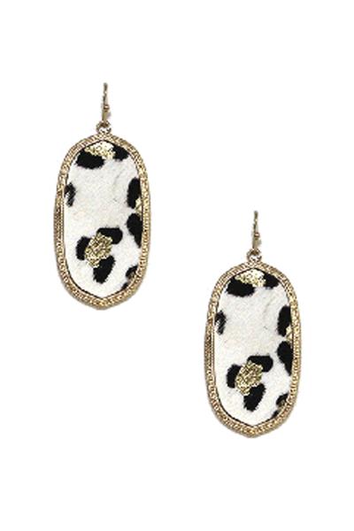 HAIRCALF LEOPARD OVAL DANGLE EARRING