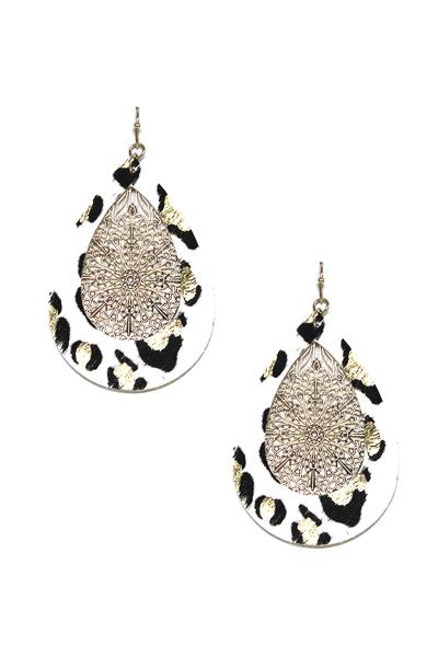 HAIRCALF LEOPARD METAL PATTERN DANGLE EARRING