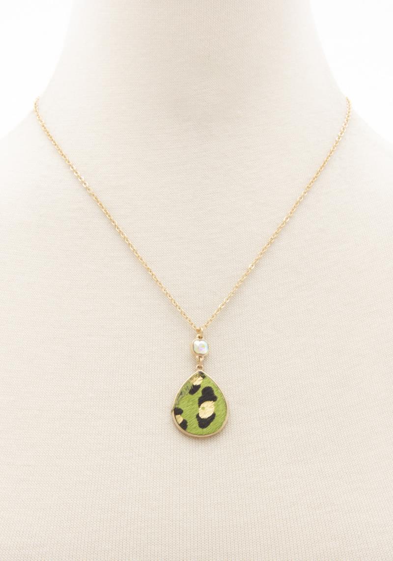 GENUINE LEATHER ANIMAL PRINT TEARDROP NECKLACE