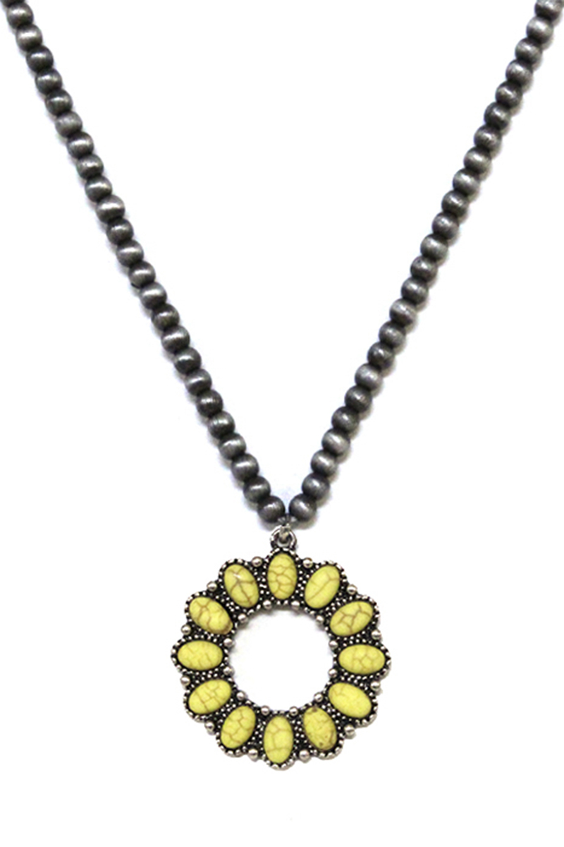 WESTERN STYLE ROUND PENDANT BEAD NECKLACE