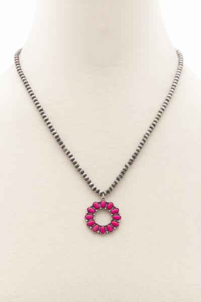 WESTERN STYLE ROUND PENDANT BEAD NECKLACE