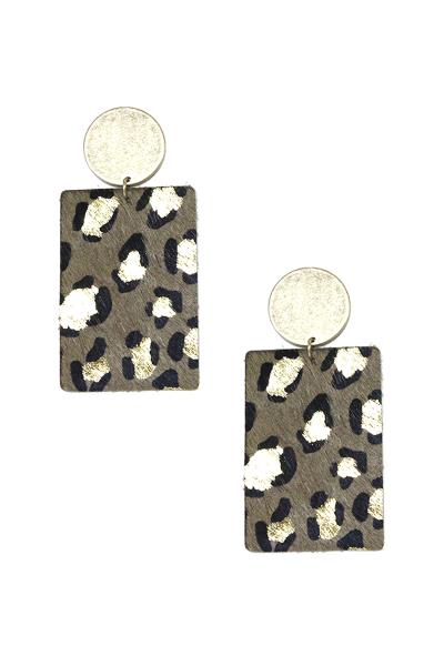 LEATHER LEOPARD RPINT RECTANGLE DANGLE EARRING