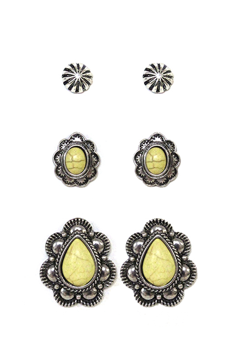 WESTERN STYLE STUD EARRING 3 PAIR SET