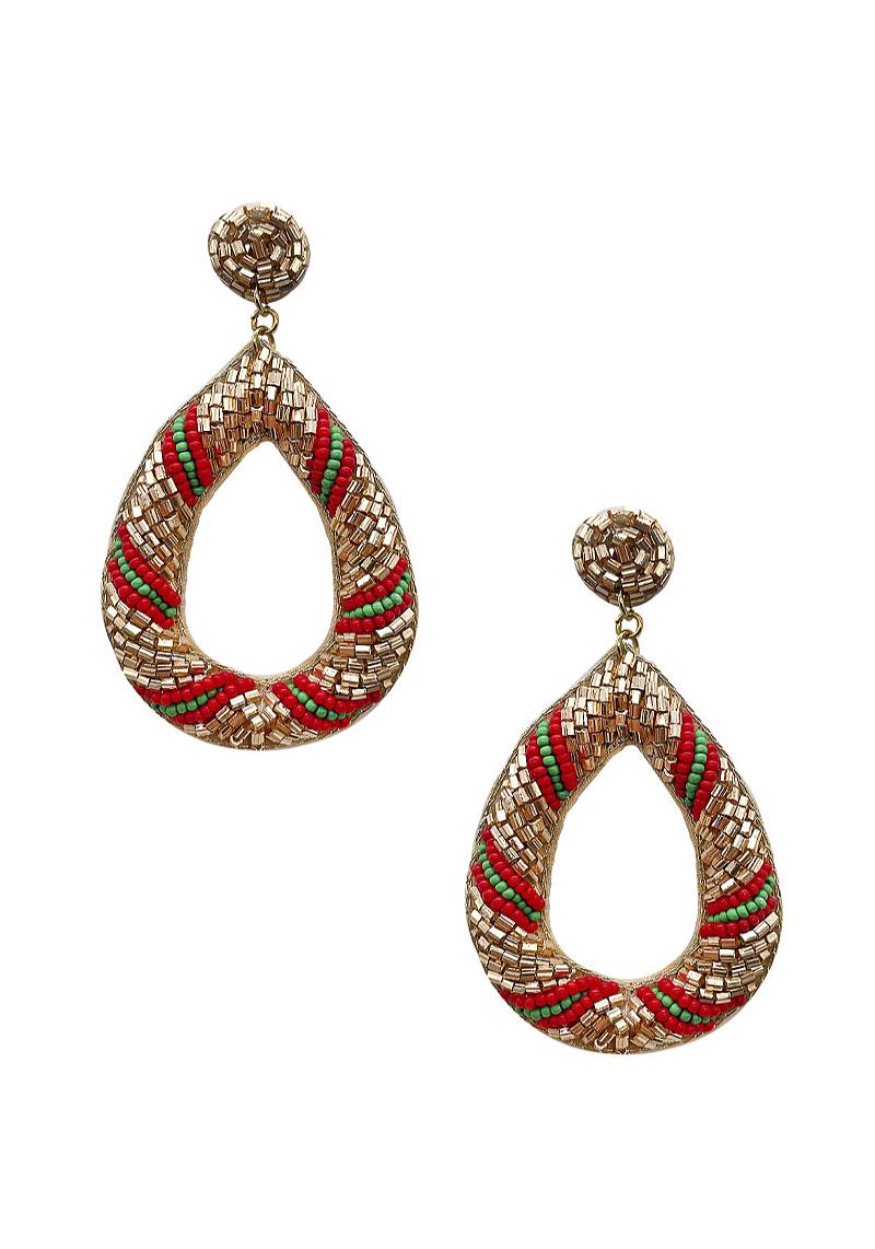 OPEN TEAR DROP CRYSTALIZED BEAD EARRING