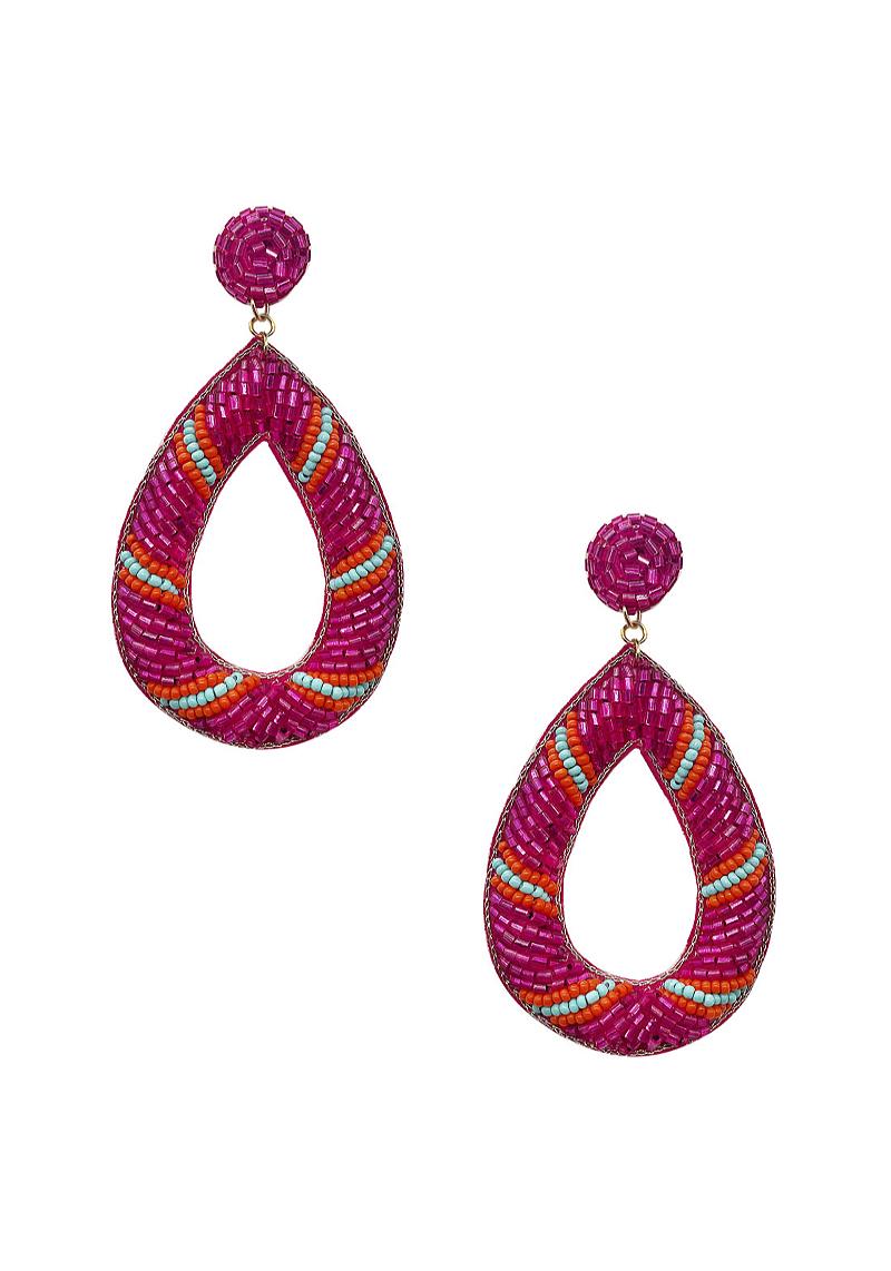 OPEN TEAR DROP CRYSTALIZED BEAD EARRING