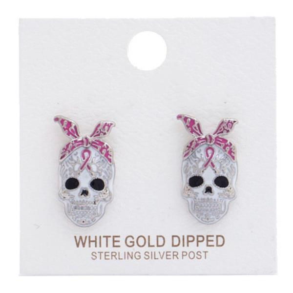 SUGAR SKULL CANCER RIBBON POST EARRING