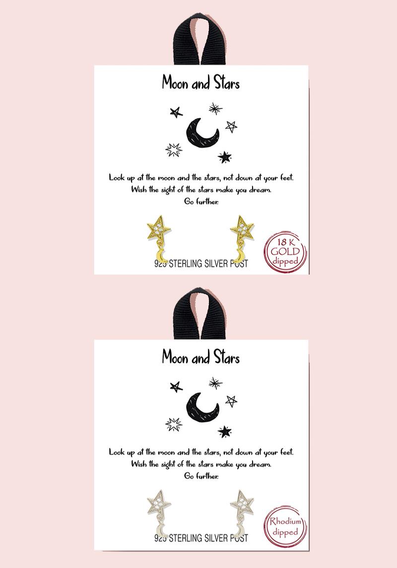 18K GOLD RHODIUM DIPPED MOON AND STARS EARRING