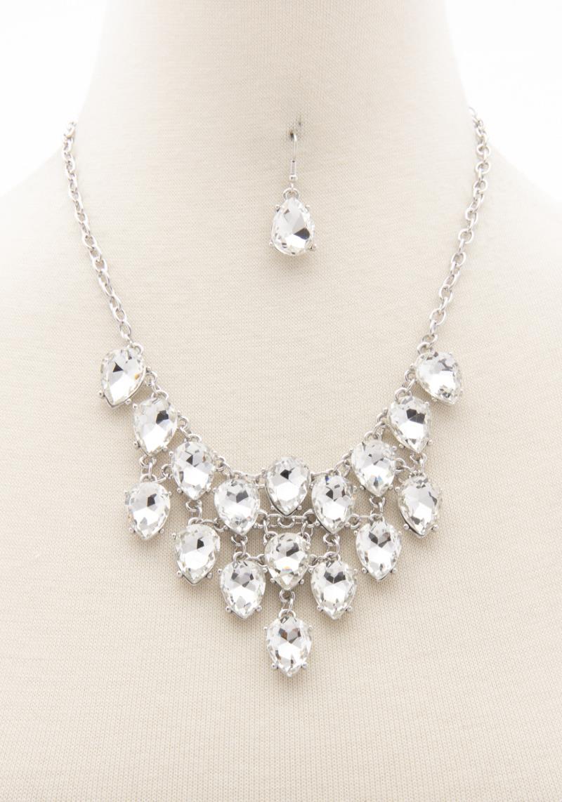 CRYSTAL TEARDROP STATEMENT NECLACE