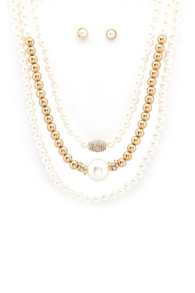 LAYERED PEARL BEAD NECKLACE