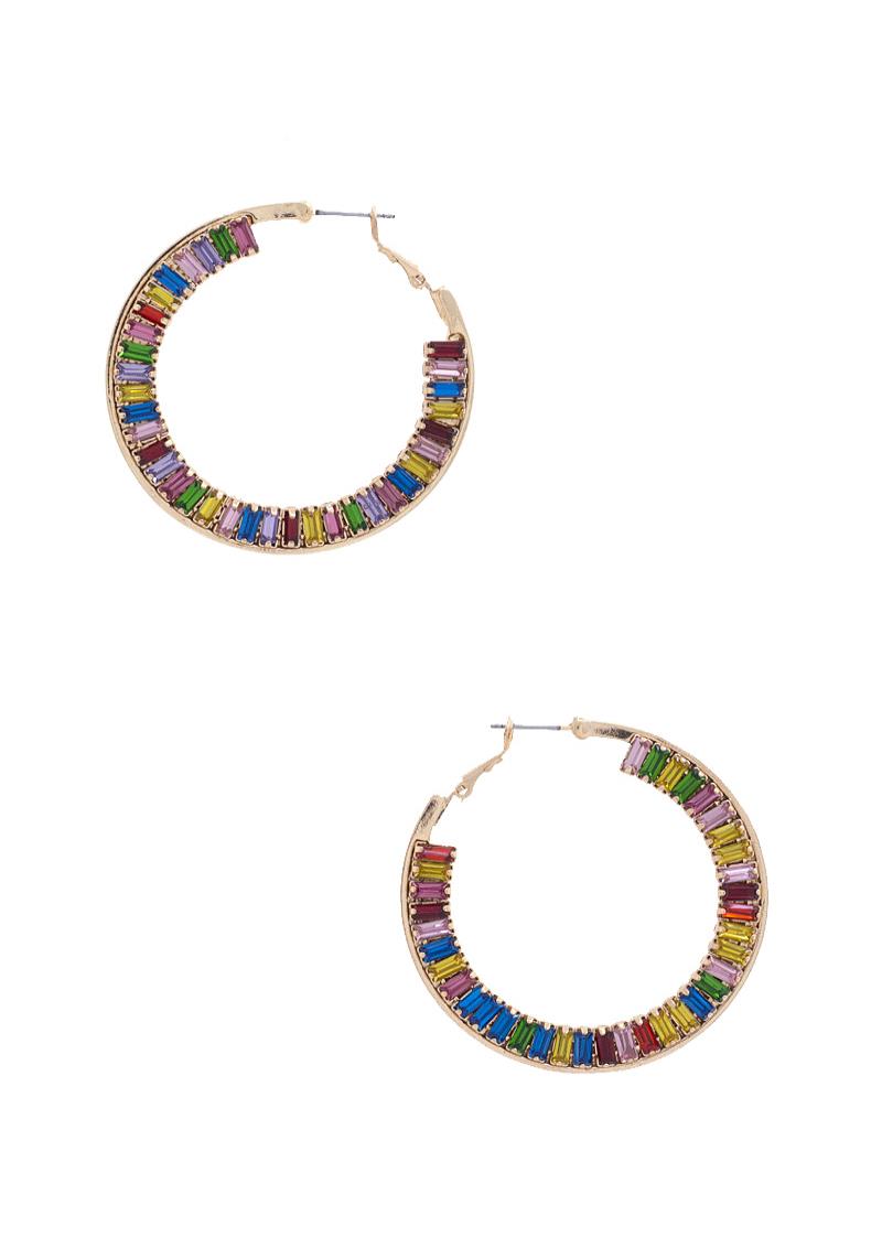 RECTANGLE STONE HOOP EARRING