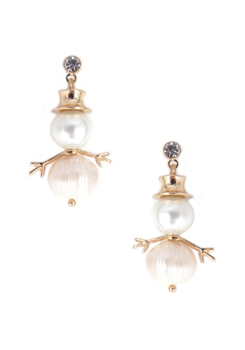 PEARL BEAD SNOWMAN DROP EARRING.