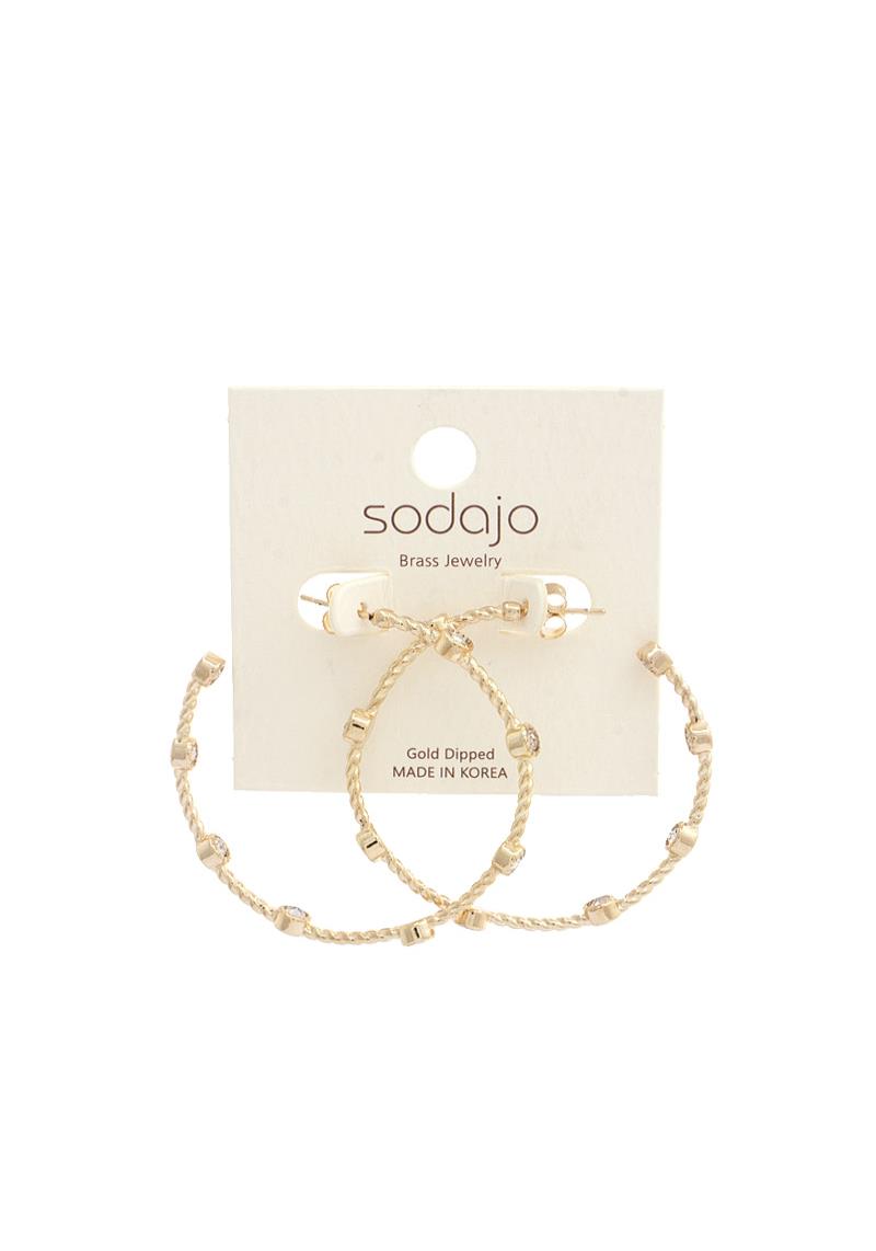 SODAJO TWISTED RHINESTONE OPEN CIRCLE EARRING