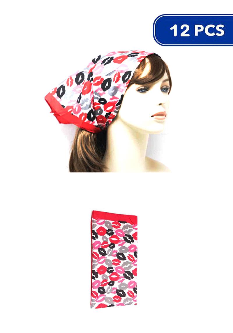 FASHION MULTI KISS LIPS PRINT HAIR SCARF BANDANA (12 UNITS)