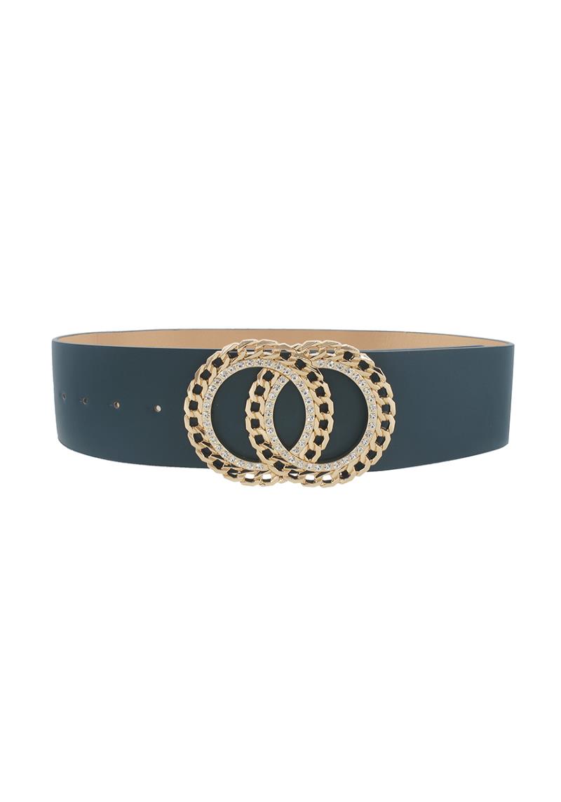 DOUBLE CIRCLE CHAIN AND RHINESTONE TRIM DESIGN BELT