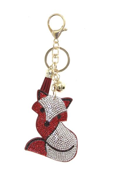 RHINESTONE FOX TASSEL KEY CHAIN