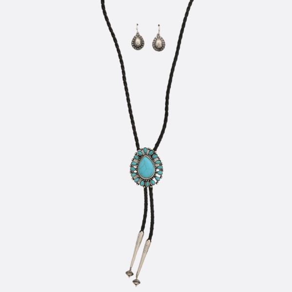 WESTERN TEARDROP BRAIDED PU LEATHER NECKLACE