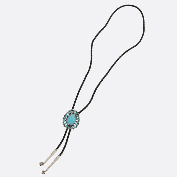 WESTERN TEARDROP BRAIDED PU LEATHER NECKLACE