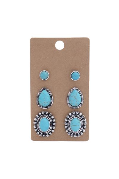 3 PAIR WESTERN TURQUOISE EARRING SET