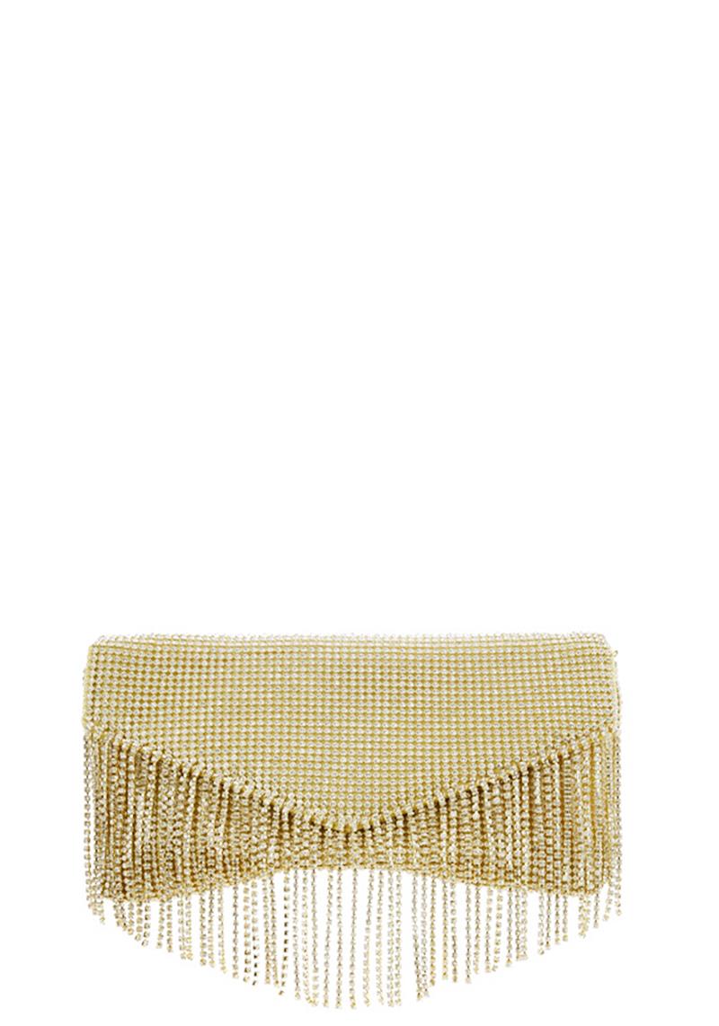 FASHION RHINESTONE ALL OVER FRINGE CLUTCH BAG