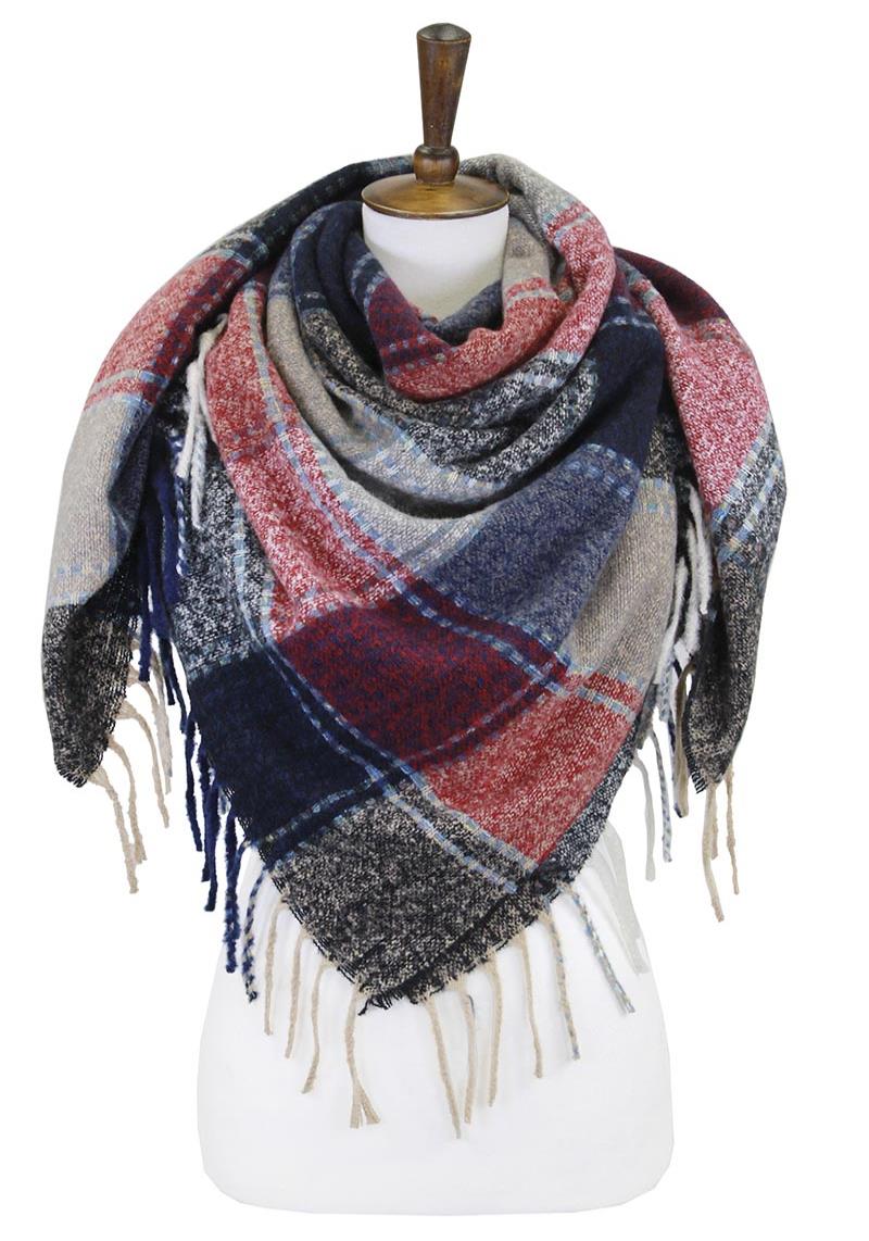 COLOR BLOCK EDGE TASSEL SCARF