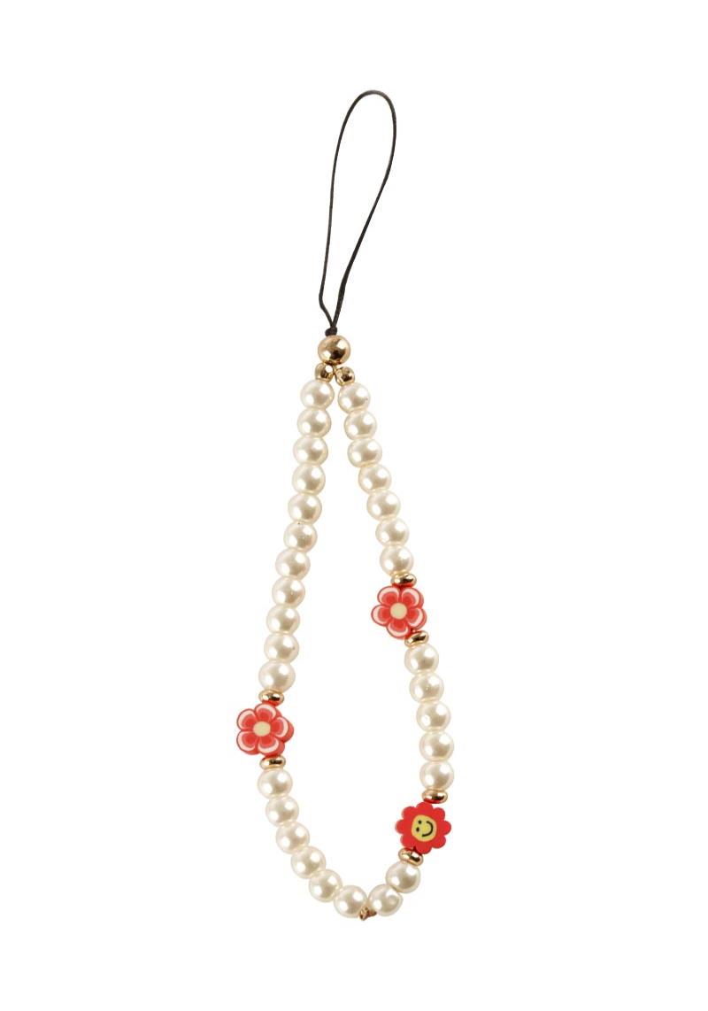 SMILE FLOWER RUBBER PEARL BEAD PHONE STRAP