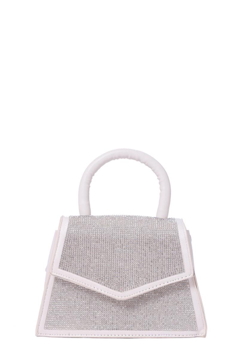 CHIC HANDLE SHAPE RHINESTONE TOTE BAG