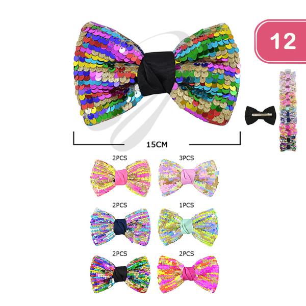 SEQUIN RIBBON HAIR BOW  (12 UNITS)