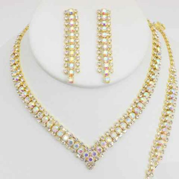 V SHAPE RHINESTONE NECKLACE AND BRACELET SET