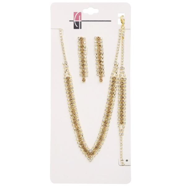 V SHAPE RHINESTONE NECKLACE AND BRACELET SET