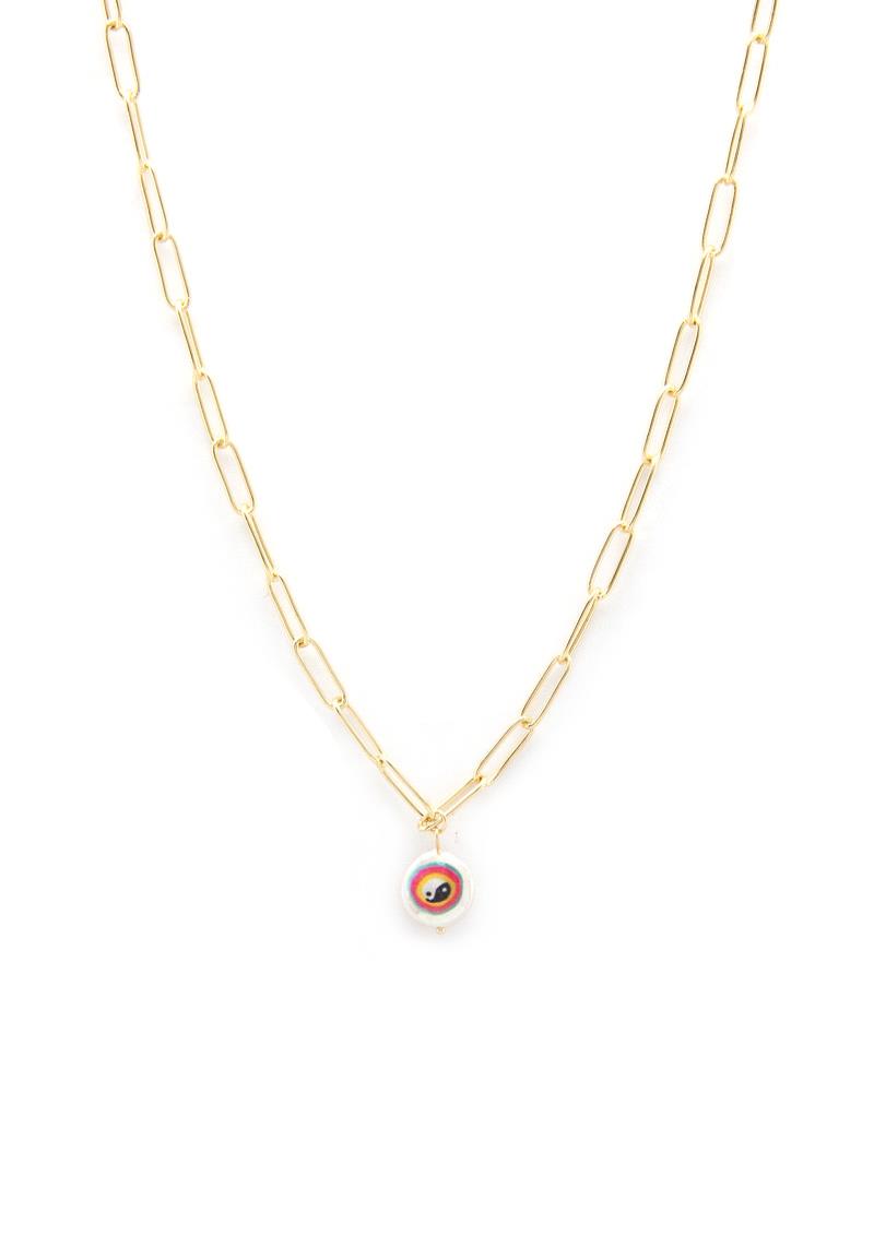 DAINTY YING YANG CHARM OVAL LINK NECKLACE