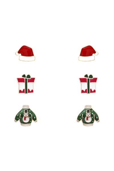 CHRISTMAS STUD EARRING 3 PAIR SET