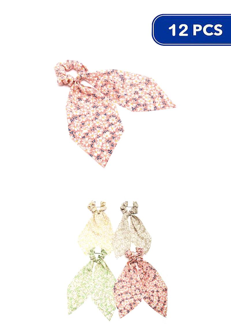 CHIC FLORAL PRINT HAIR SCRUNCHIE SCARF (12 UNITS)