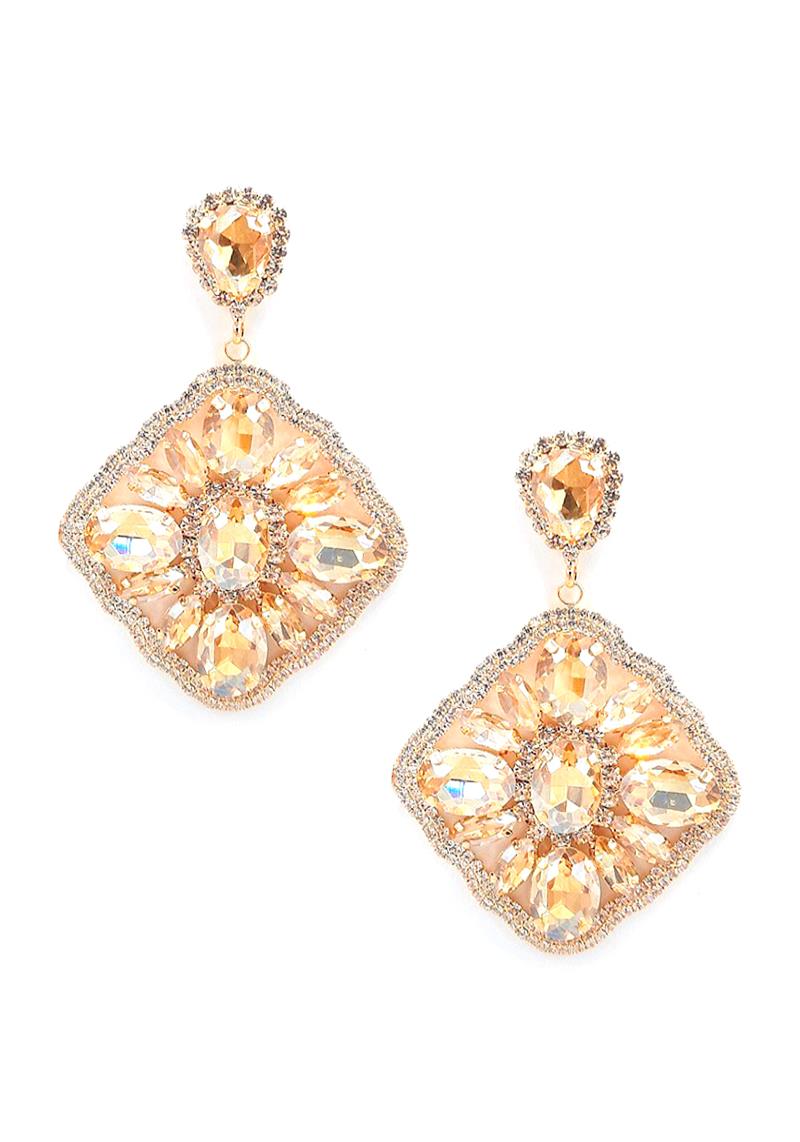 CRYSTAL STONE RHOMBUSES DANGLE EARRING