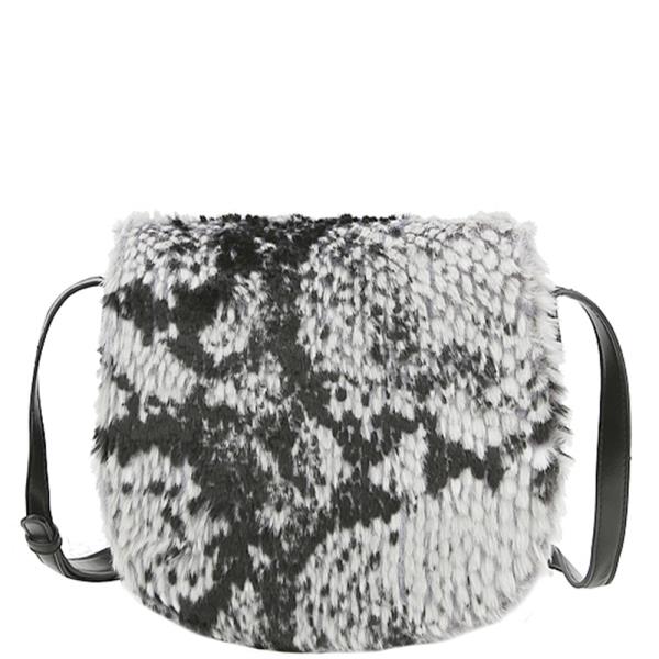 FASHION SOFT FUR ANIMAL PRINT CROSSBODY BAG