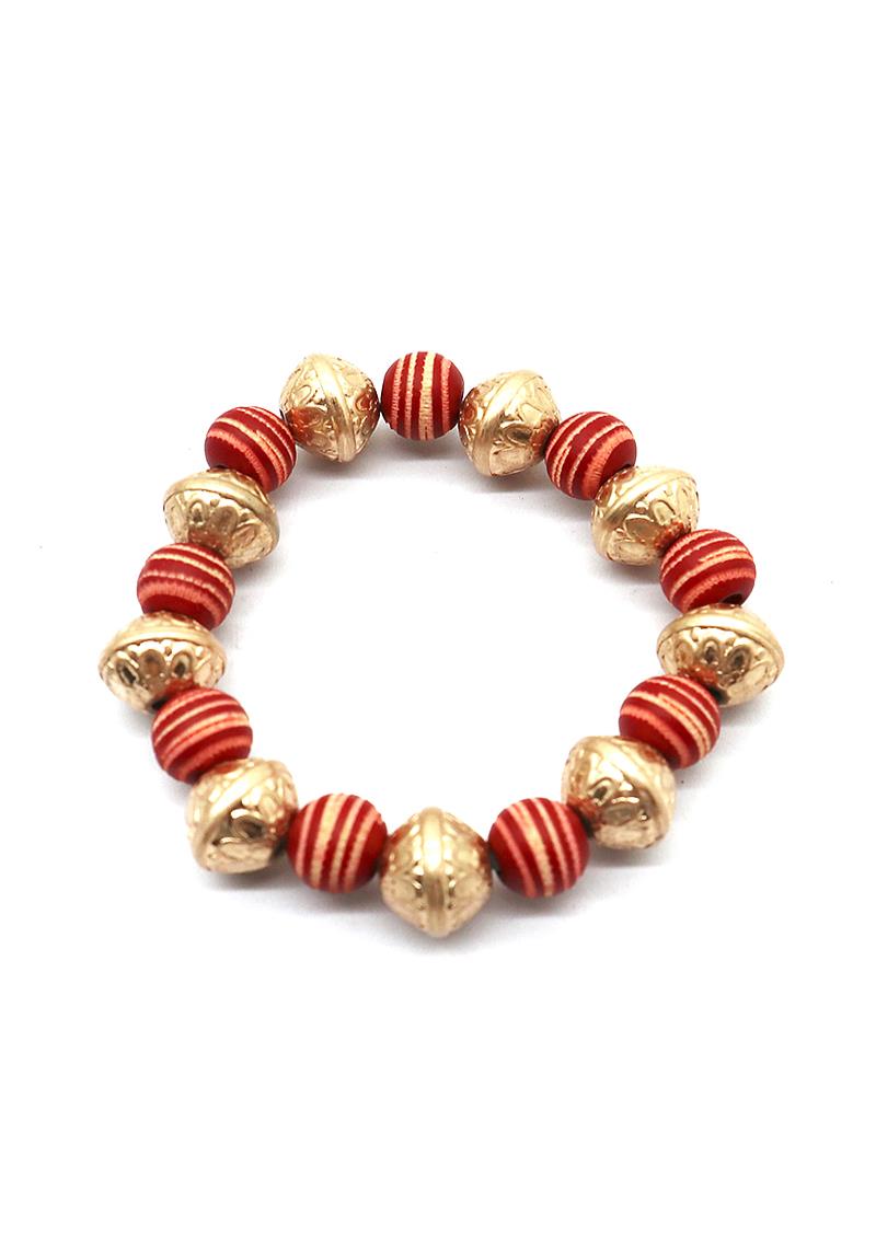 FASHION MULTI TONE METAL DESIGN BALL BEAD BRACELET SET