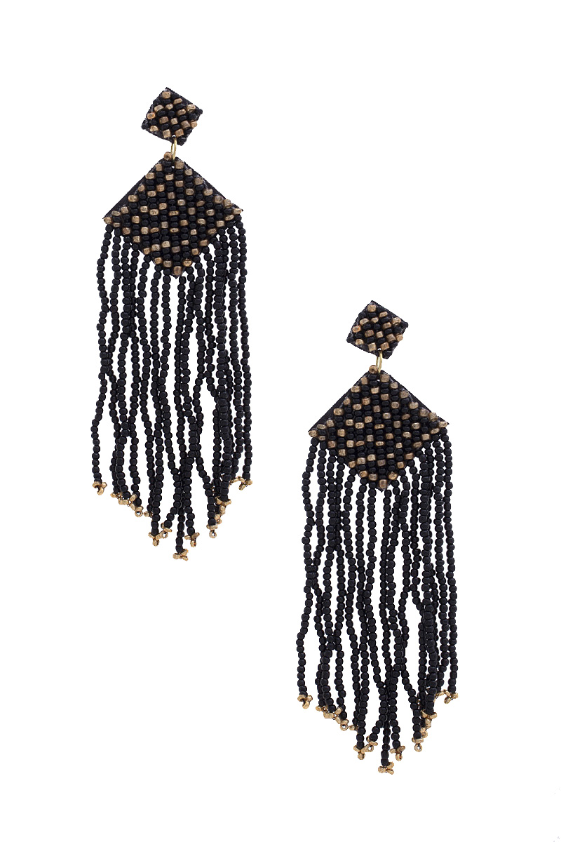 DOUBLE RHOMBUS SHAPE SEED BEAD DANGLE EARRING