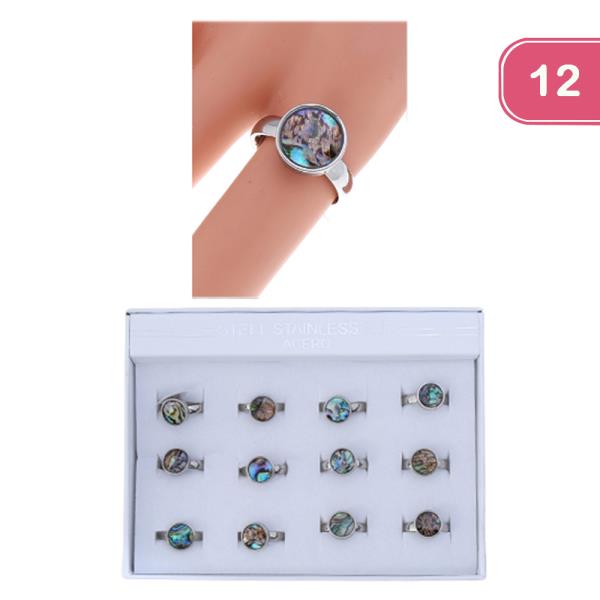 STAINLESS STEEL COLOR MOTHER OF PEARL RING (12 UNITS)