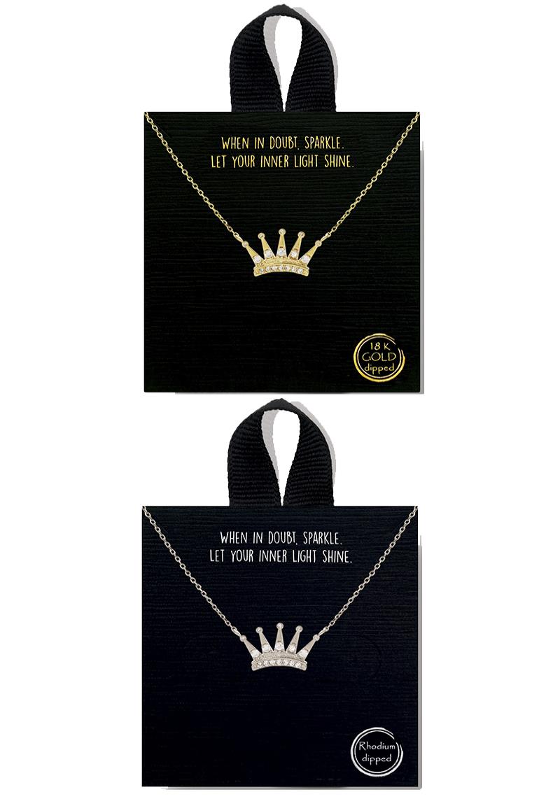 18K GOLD RHODIUM DIPPED CROWN PENDANT NECKLACE