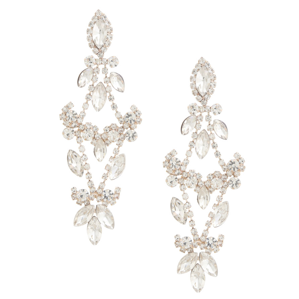 FLORAL PATTERN RHINESTONE DANGLE EARRING