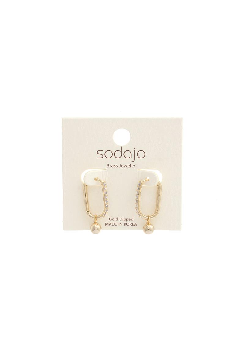 SODAJO OVAL RHINESTONE EDGE BALL BEAD EARRING