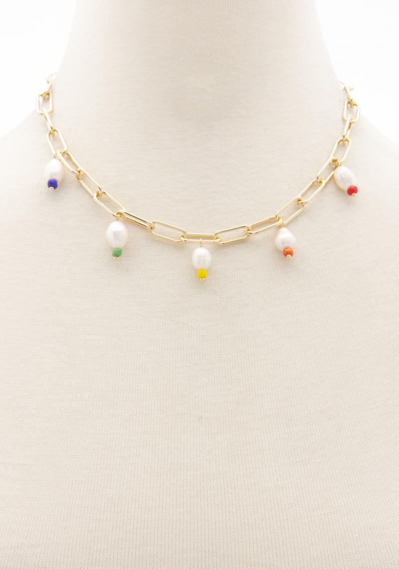 SODAJO PEARL COLORFUL BEAD OVAL LINK NECKLACE
