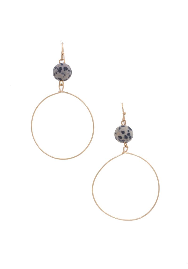 METAL ROUND STONE DANGLE EARRING