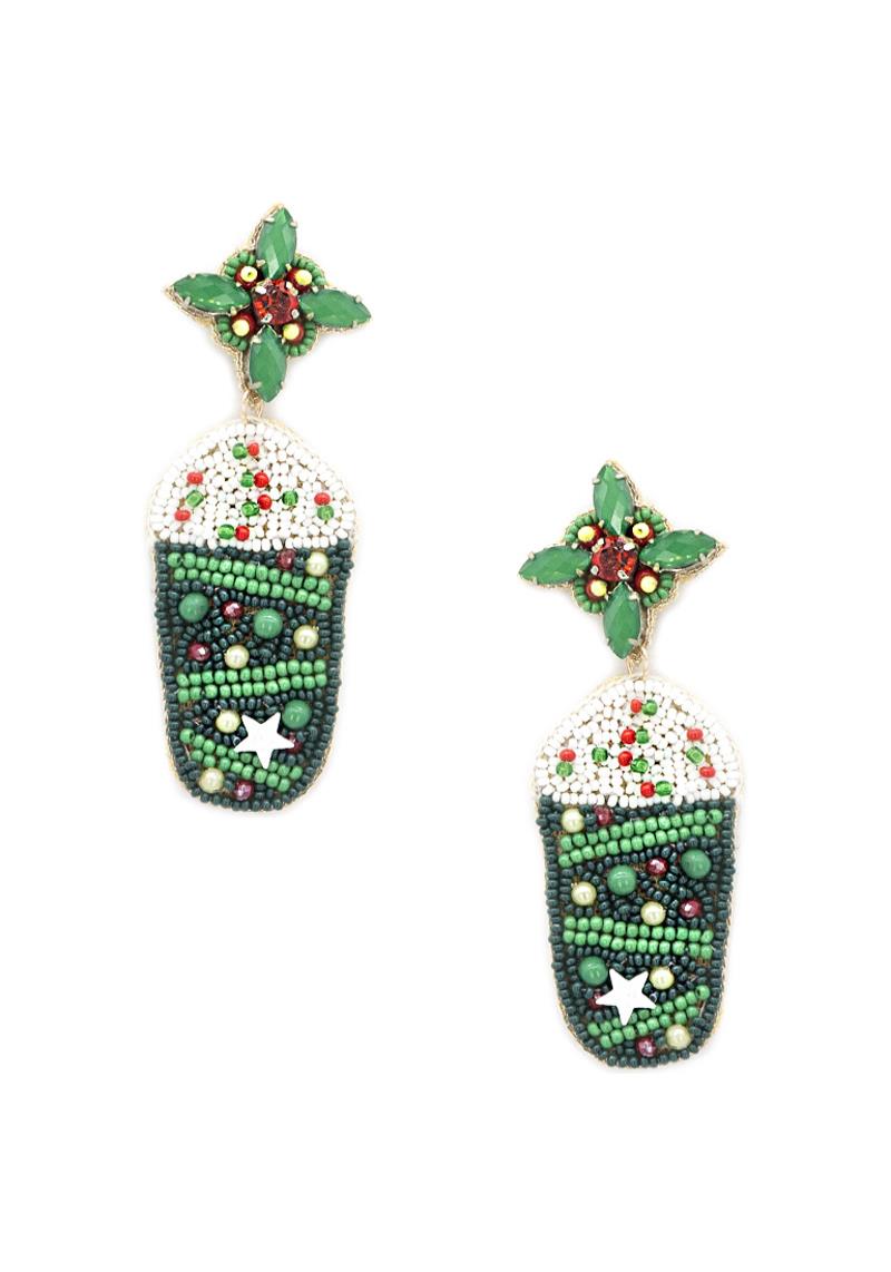 SEED BEAD CHRISTMAS COFFEE DANGLE EARRING